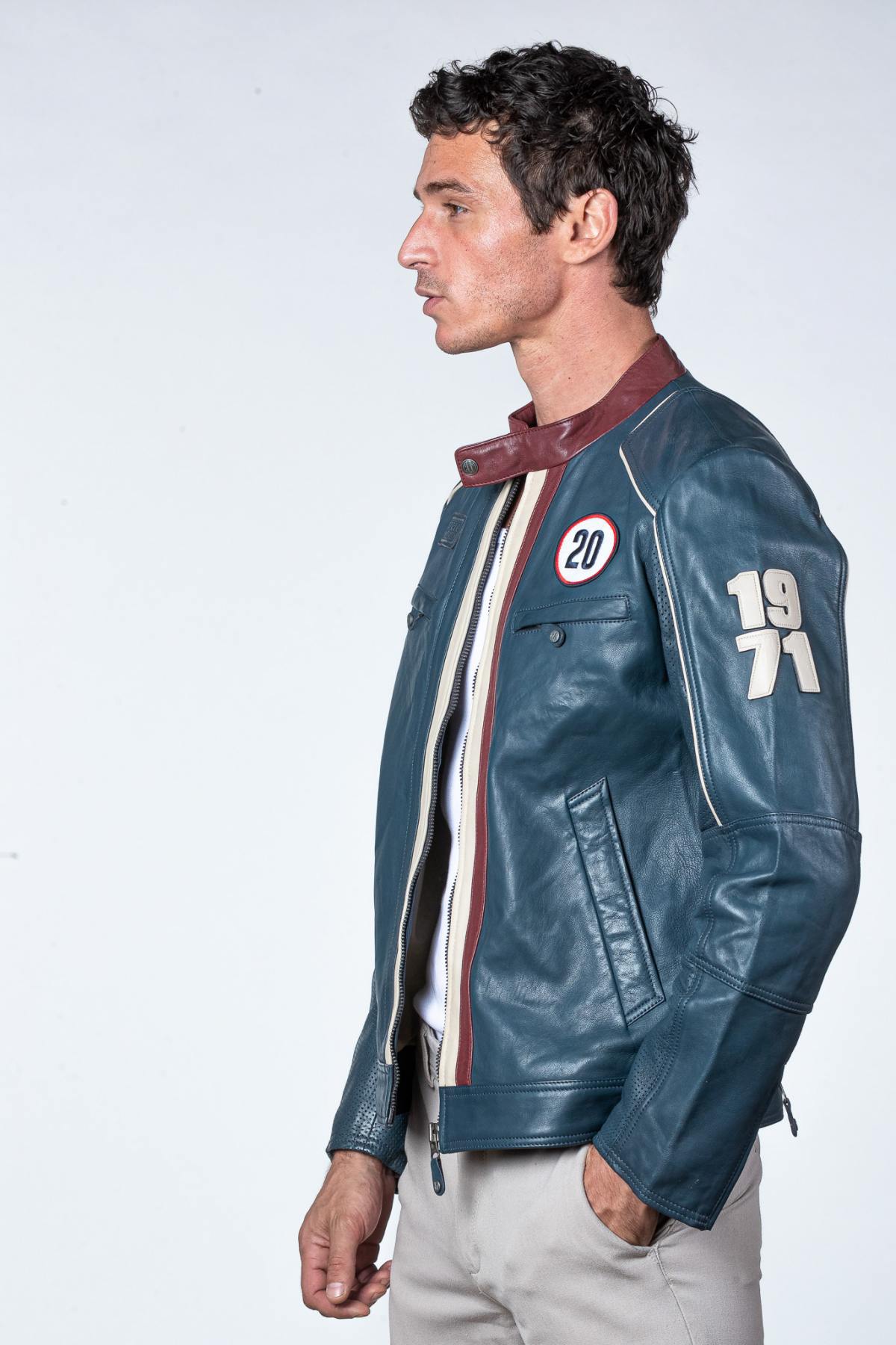 Royal blue leather racing jacket - Image n°2