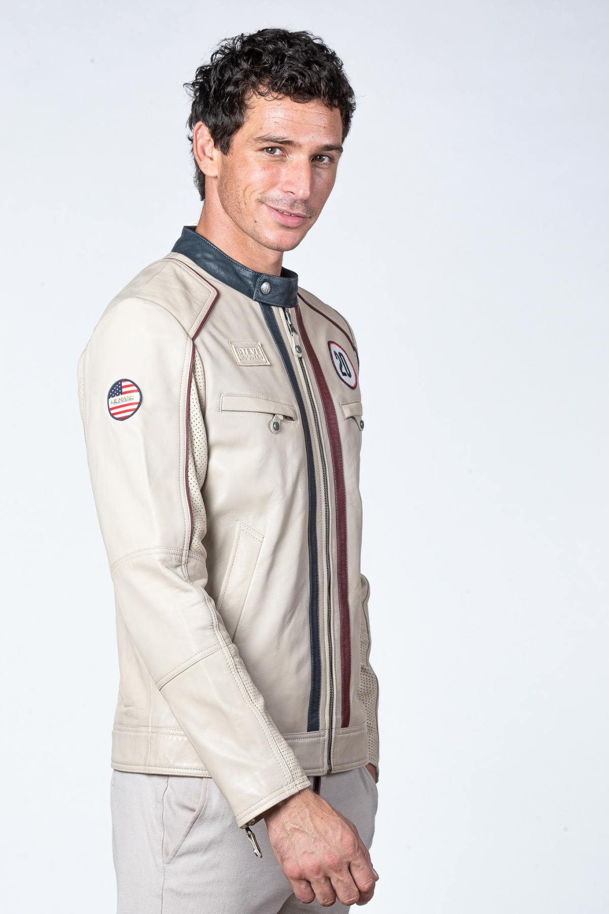 Ecru leather racing jacket - Image n°5