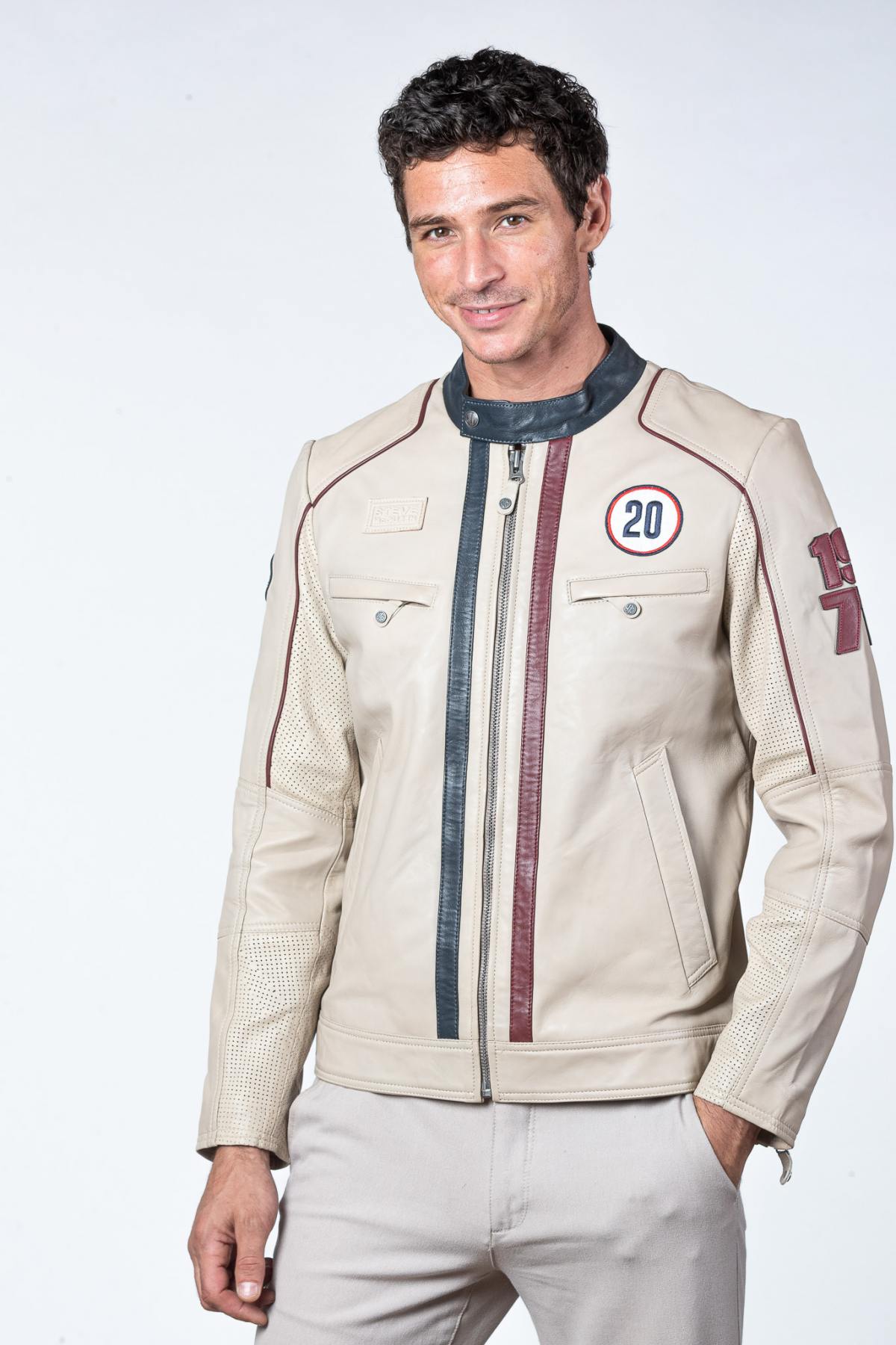 Ecru leather racing jacket - Image n°1