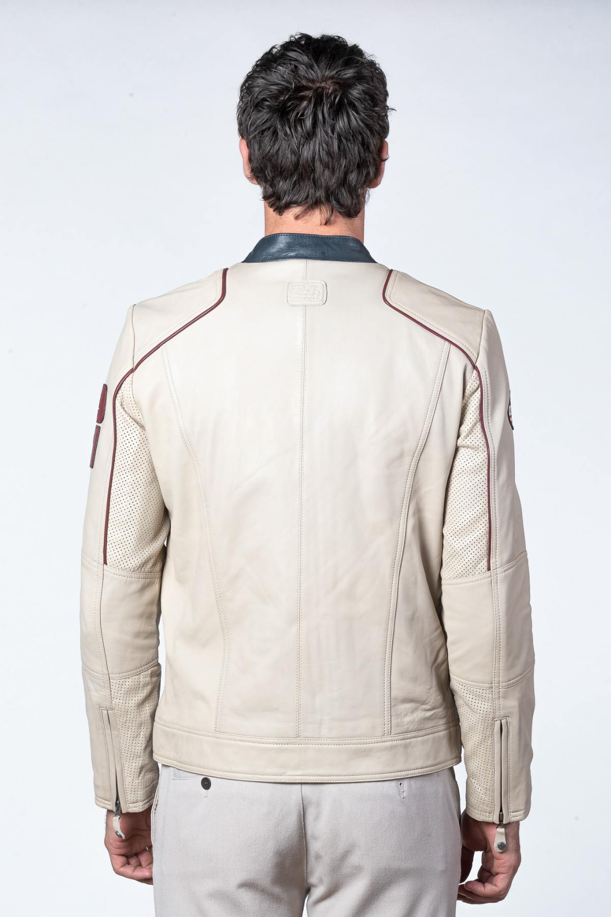 Ecru leather racing jacket - Image n°4