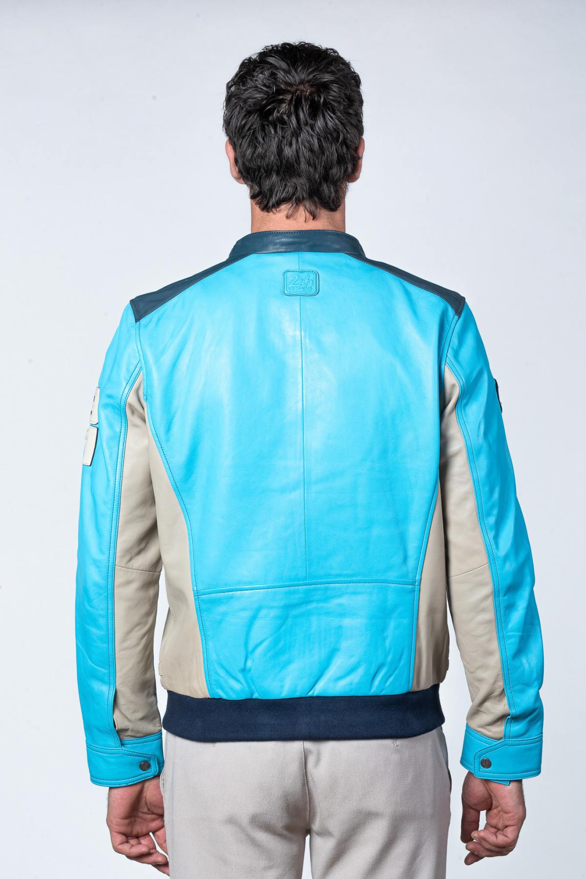 Steve McQueen blue and ecru racing leather jacket - Image n°4