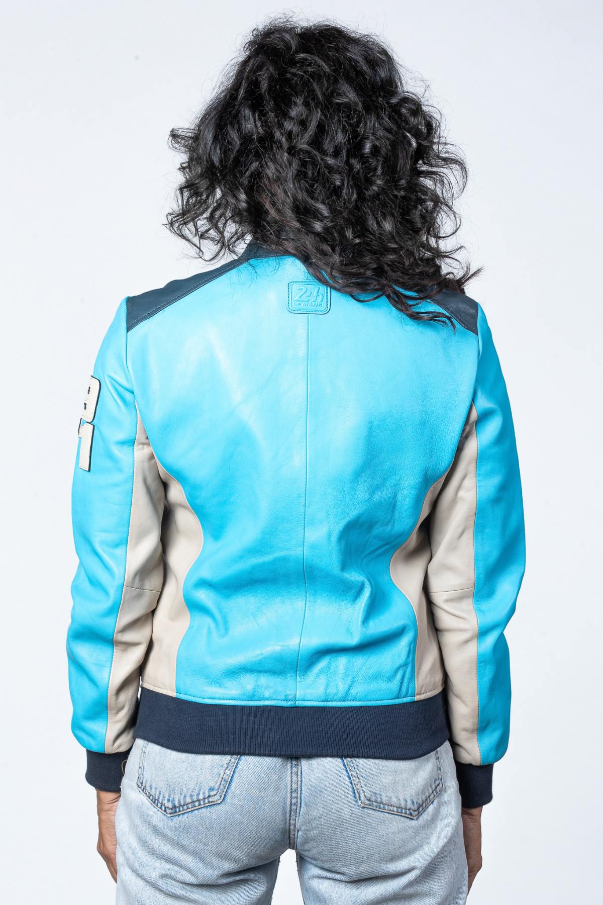 Steve McQueen Women's Nordic Blue Racing Leather Jacket - Image n°4