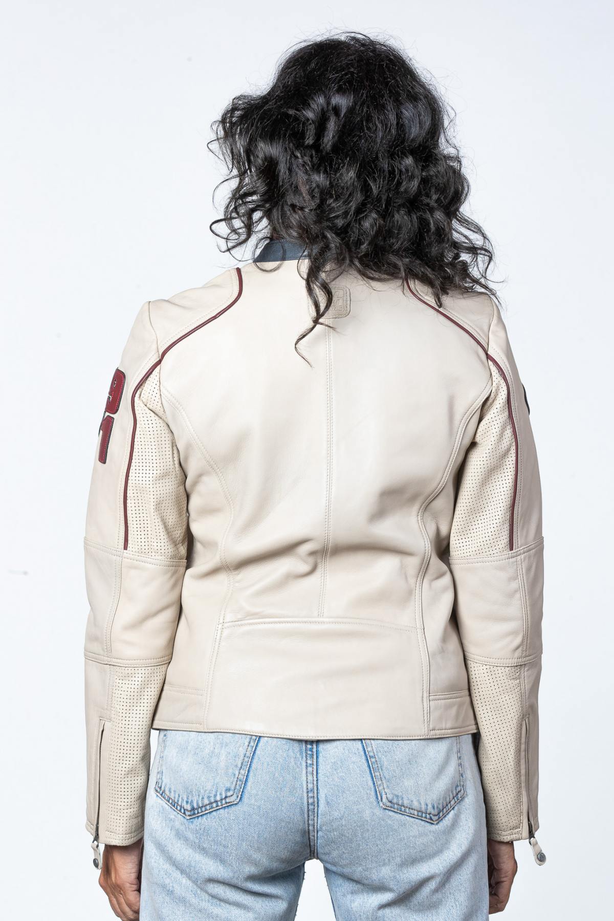 Women's ecru racing leather jacket - Image n°3