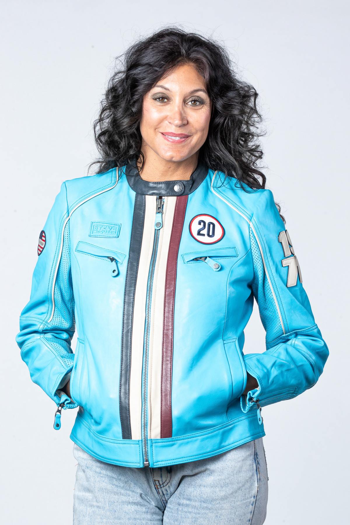 Women's Nordic Blue Racing Leather Jacket - Image n°4