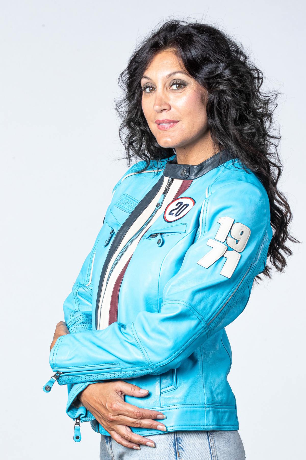 Women's Nordic Blue Racing Leather Jacket - Image n°2