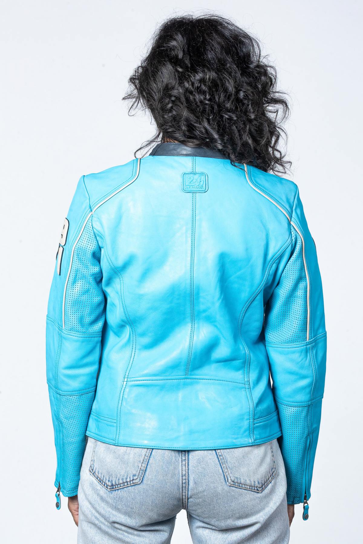 Women's Nordic Blue Racing Leather Jacket - Image n°3