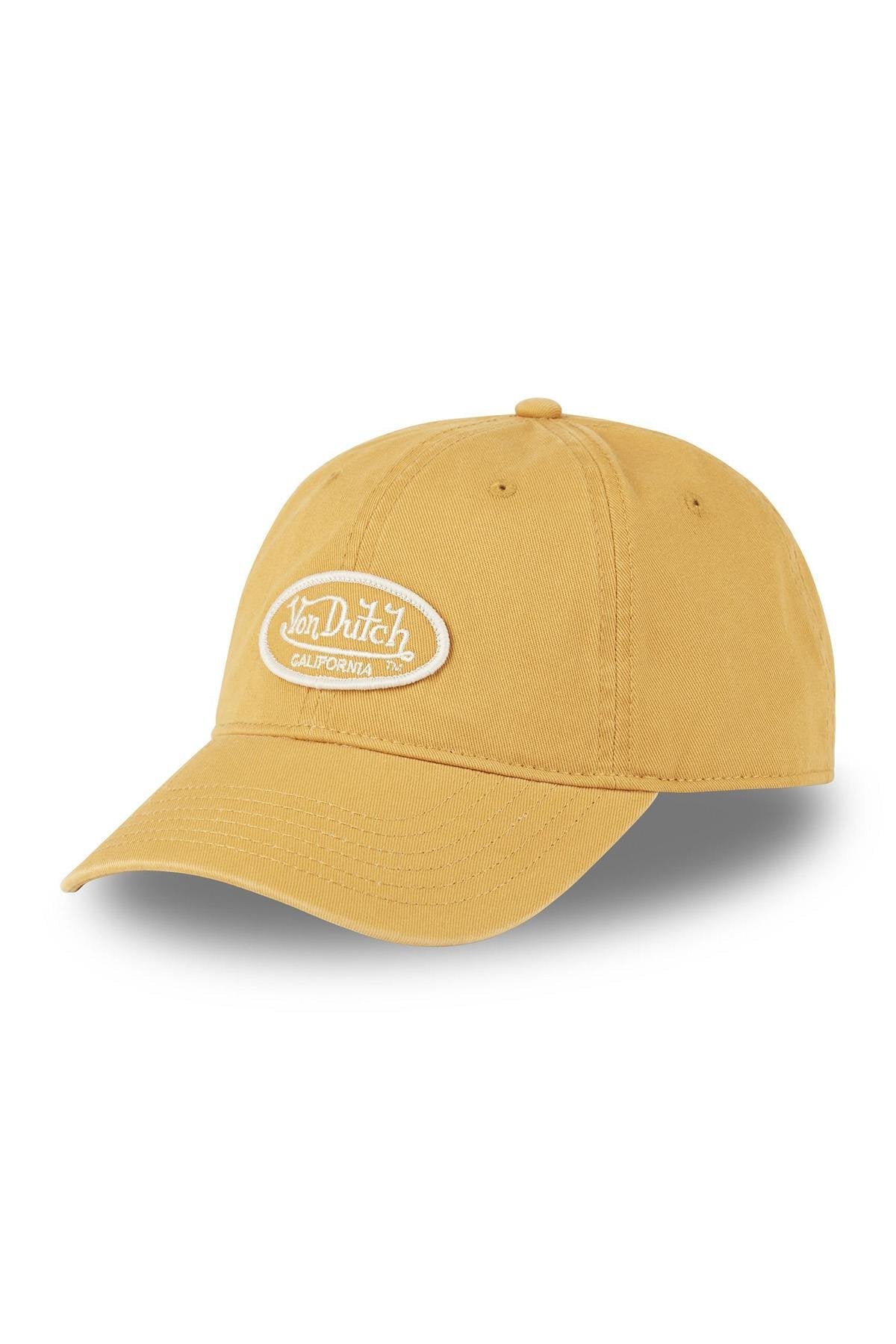 Yellow cotton twill cap with logo - Image n°1