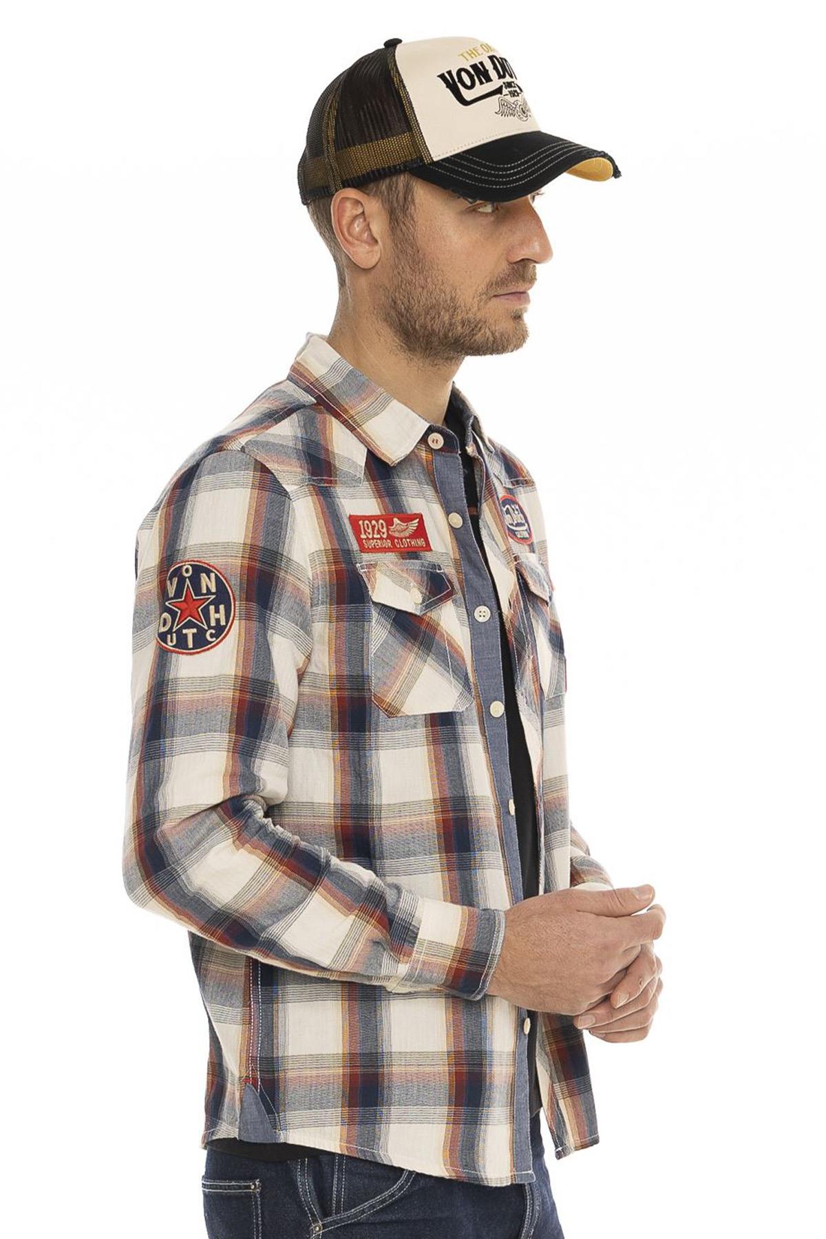 Plaid cotton shirt with badges - Image n°7