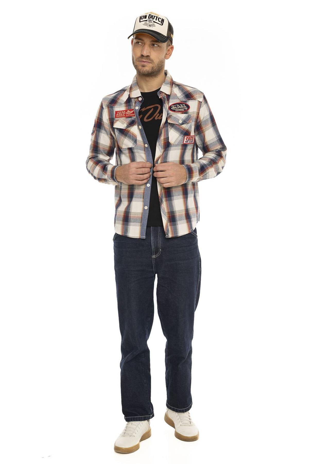 Plaid cotton shirt with badges - Image n°6