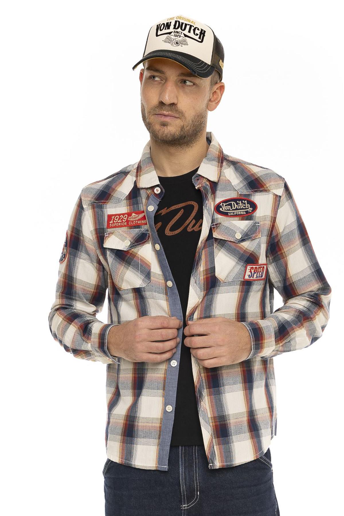 Plaid cotton shirt with badges - Image n°1