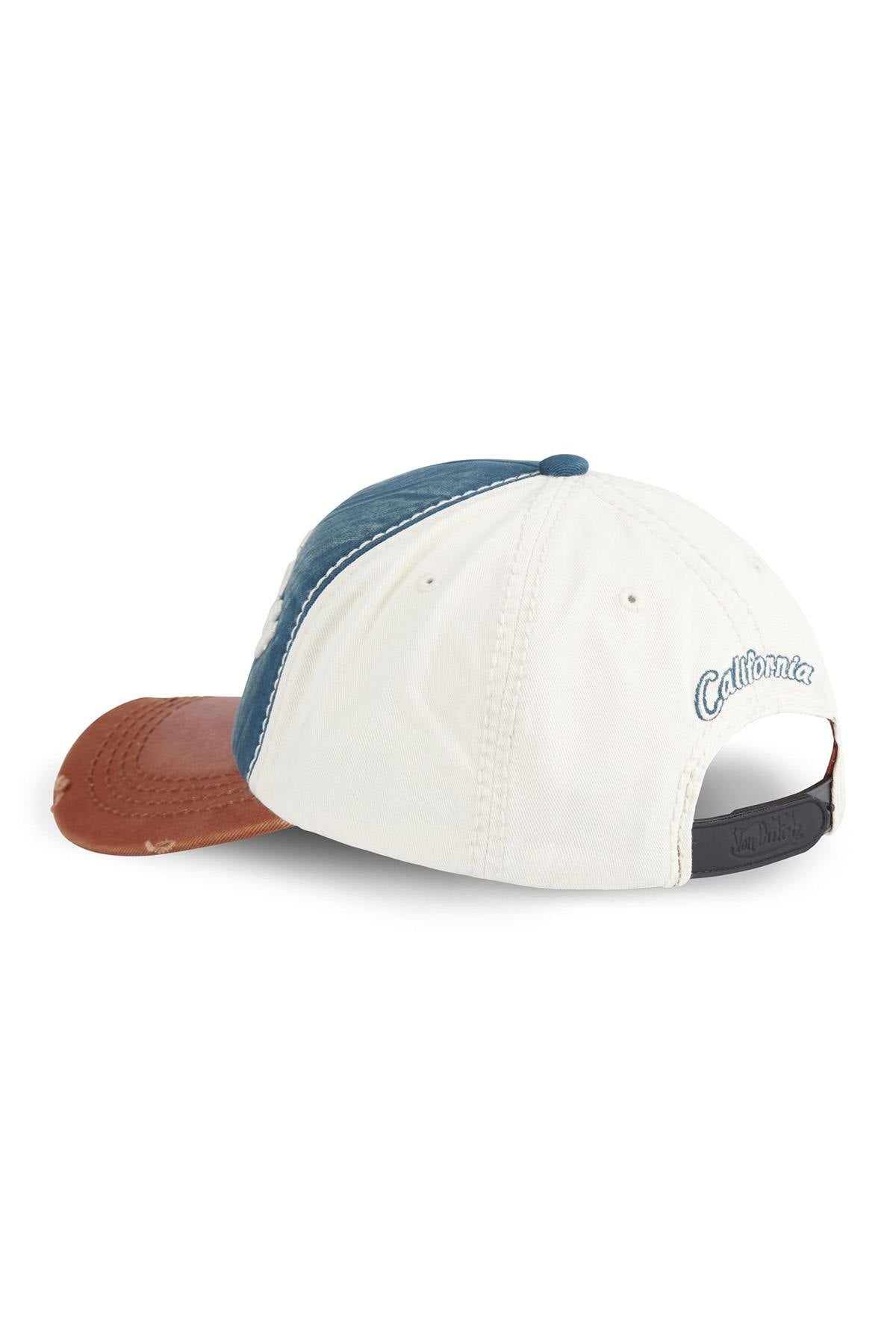 Embroidered cotton cap with worn effect in blue, white and red - Image n°3