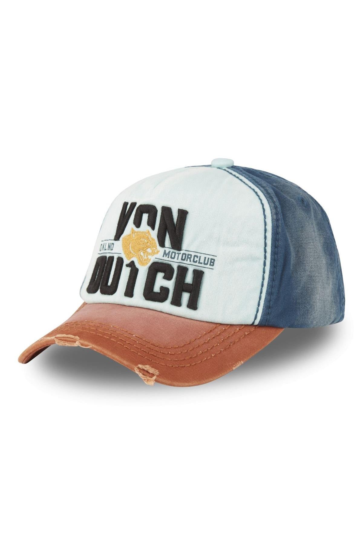 Tricolor embroidered cotton cap with worn effect - Image n°1