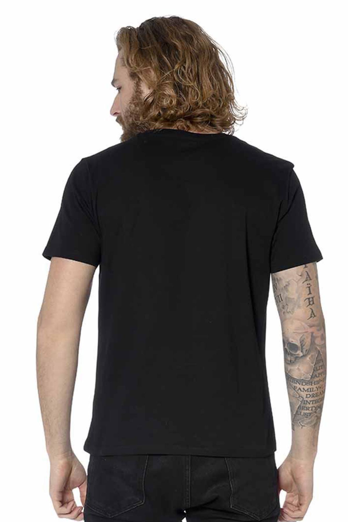 Black cotton t-shirt with orange logo - Image n°2