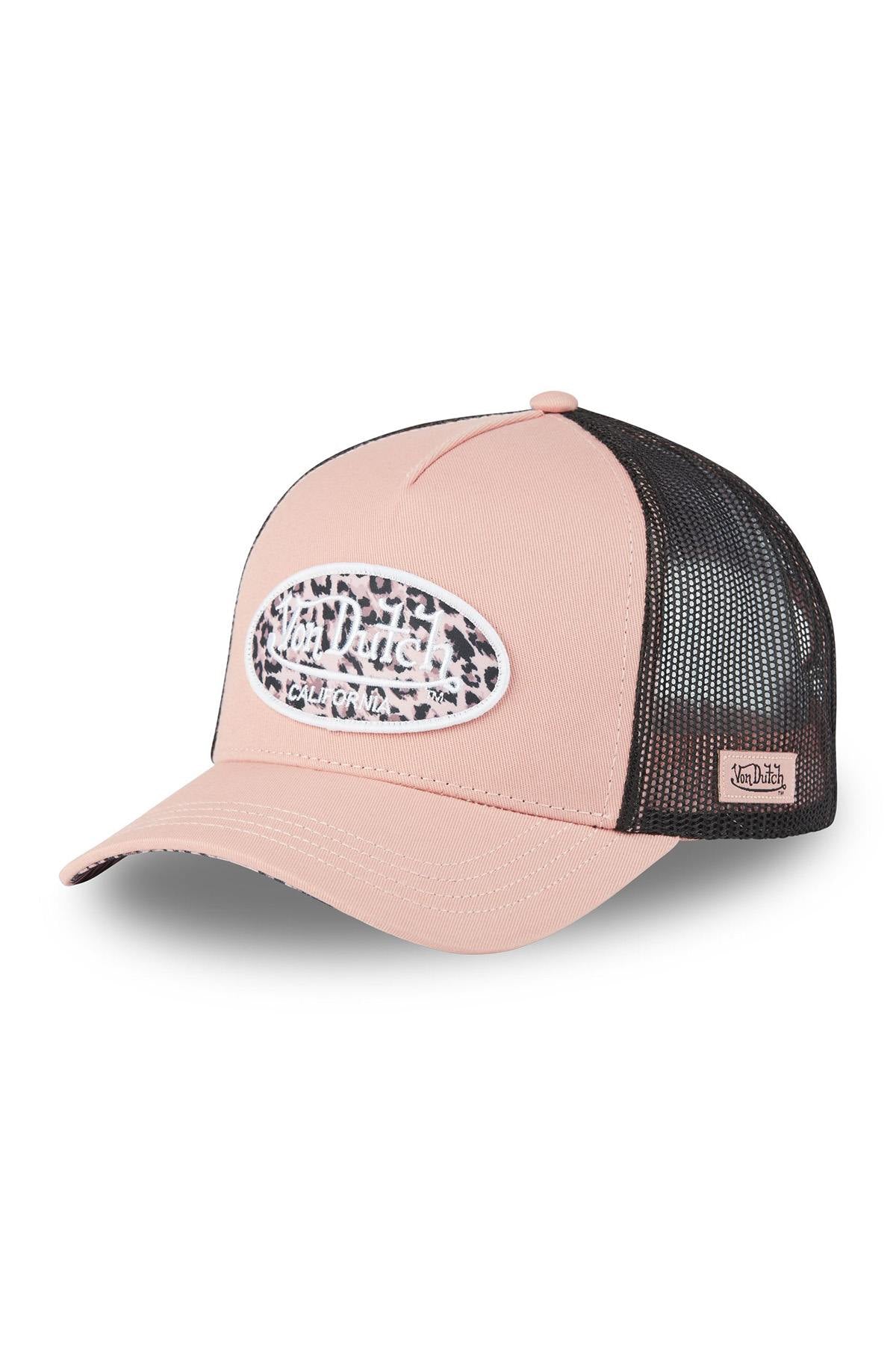 Pink and black cap with leopard print logo - Image n°1