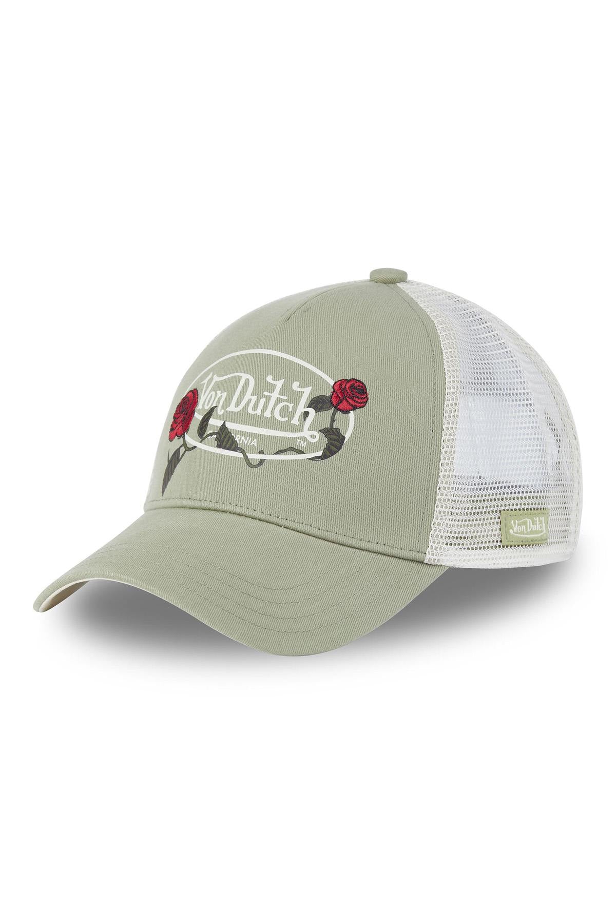 Light khaki cap with red rose pattern logo - Image n°1