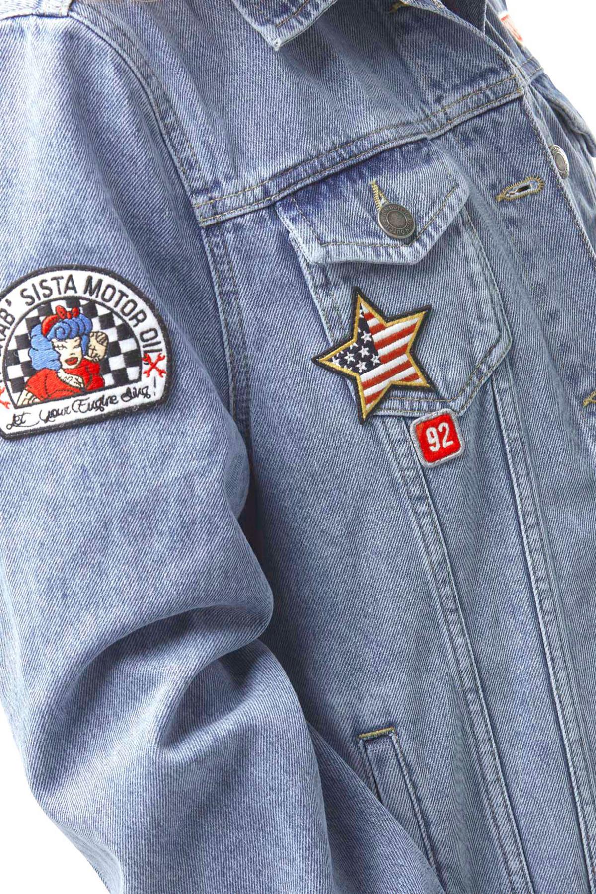 Women's denim jacket with patches - Image n°2