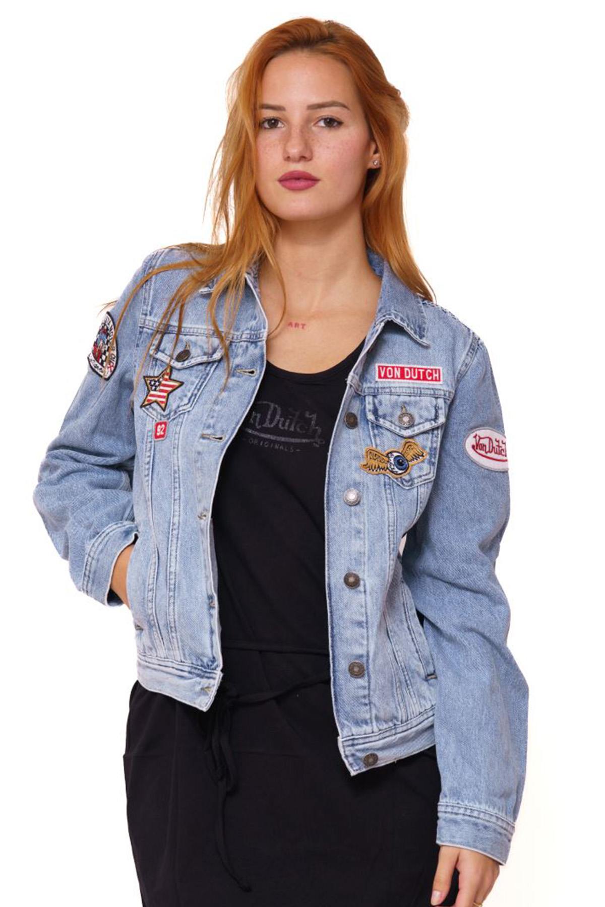 Women's denim jacket with patches - Image n°1