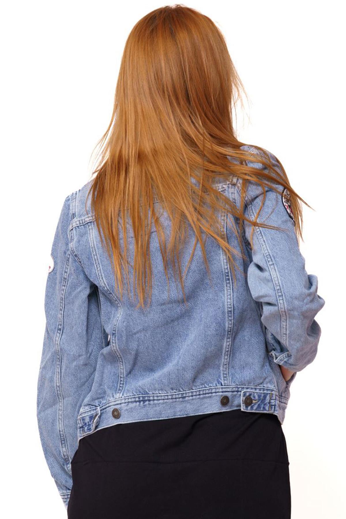 Women's denim jacket with patches - Image n°8