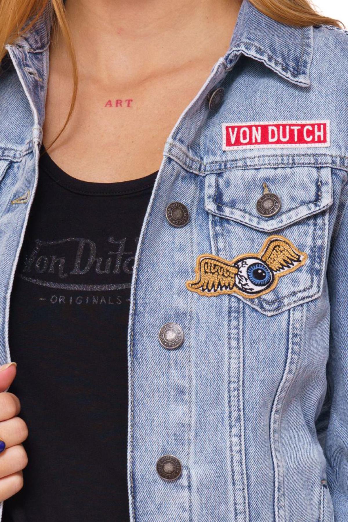 Women's denim jacket with patches - Image n°3