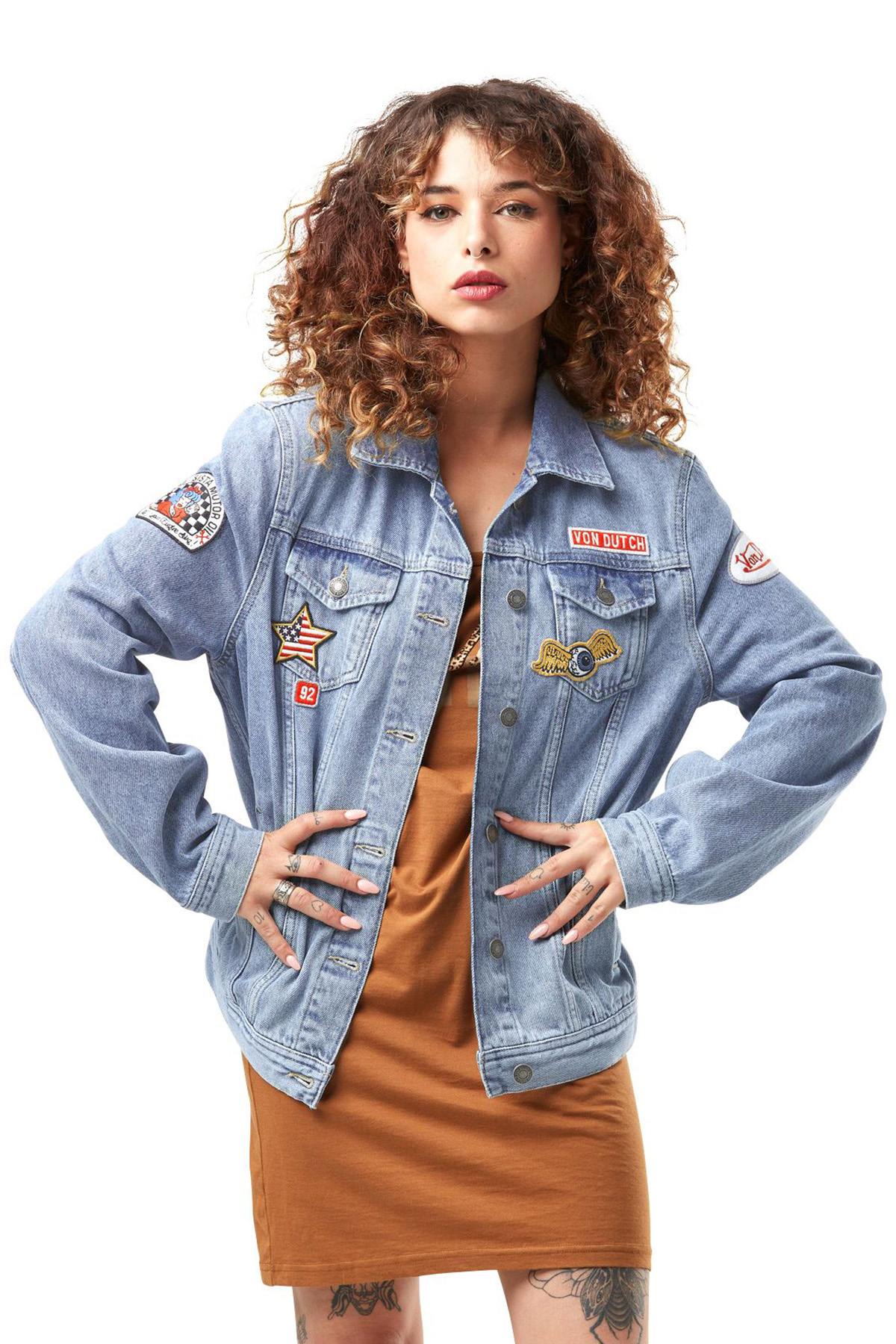 Women's denim jacket with patches - Image n°4