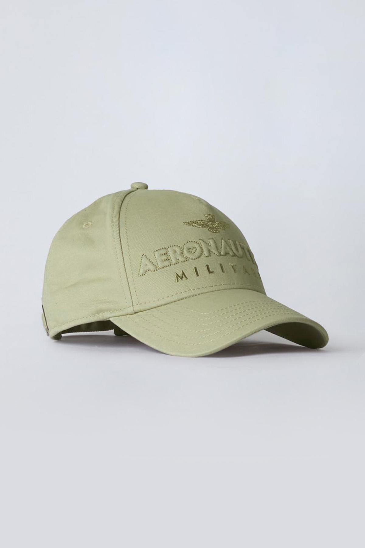 Moss green cotton cap with embossed and embroidered logo - Image n°1