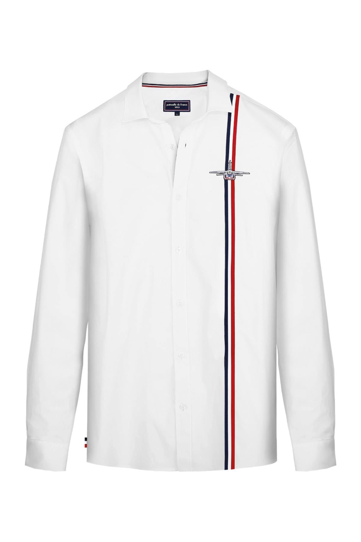 White cotton shirt with blue white red stripes - Image n°1