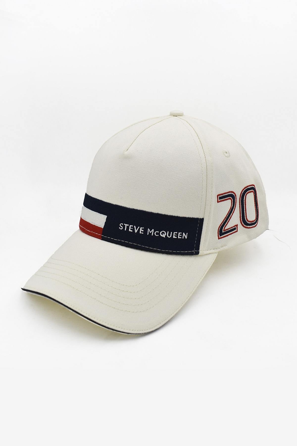 Steve McQueen white cap with blue white red headband - Image n°1