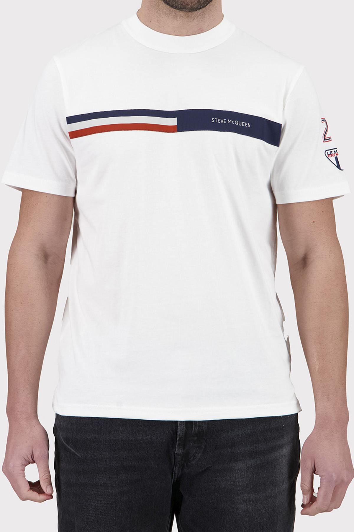 Steve McQueen white t-shirt with blue white red headband - Image n°1