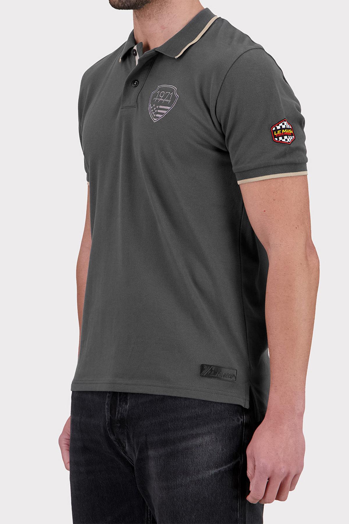 Jet Black Cotton Polo Shirt with Steve McQueen Crest - Image n°2