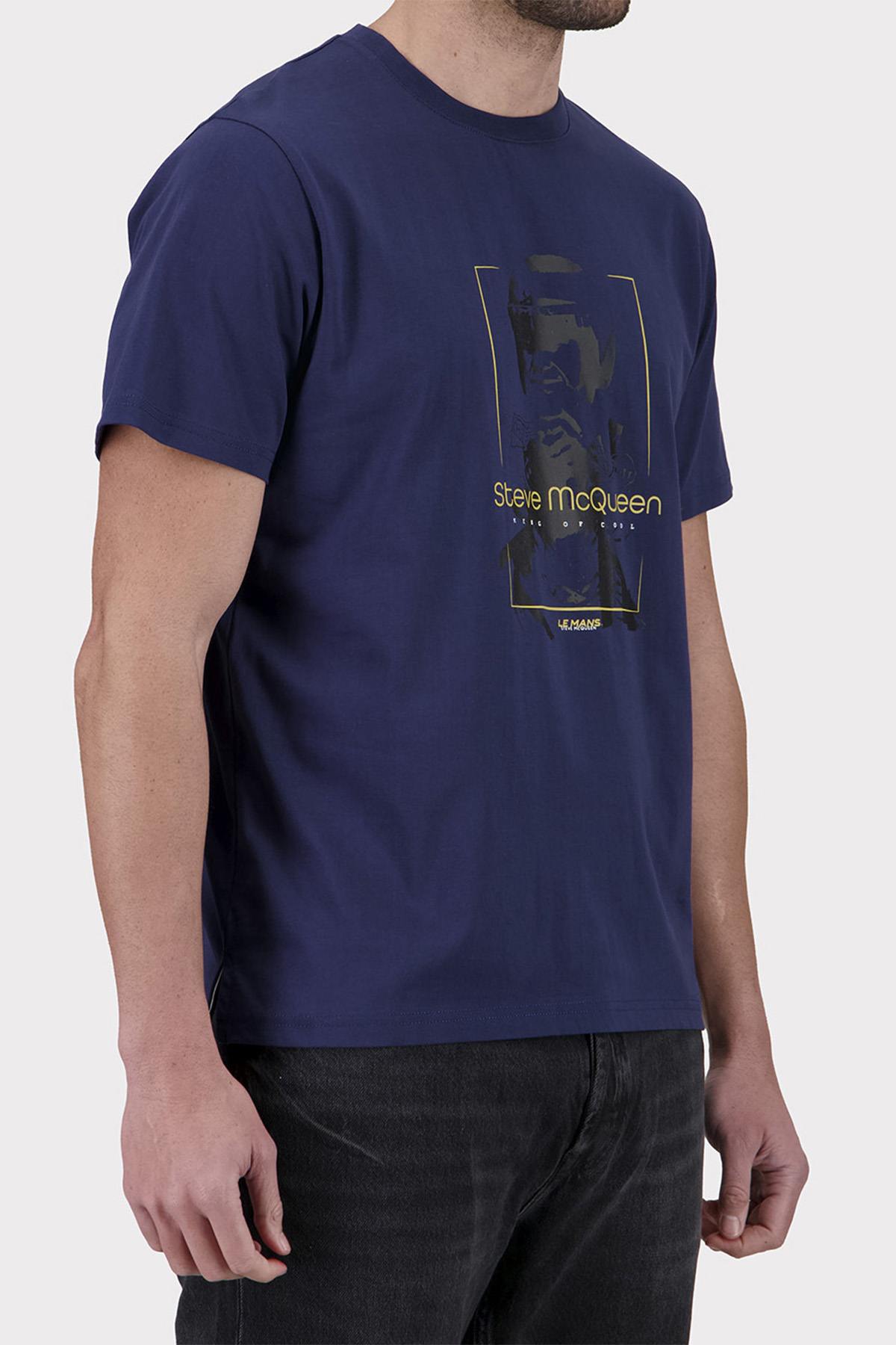 Navy Blue T-Shirt with Steve McQueen Graphic Illustration - Image n°2