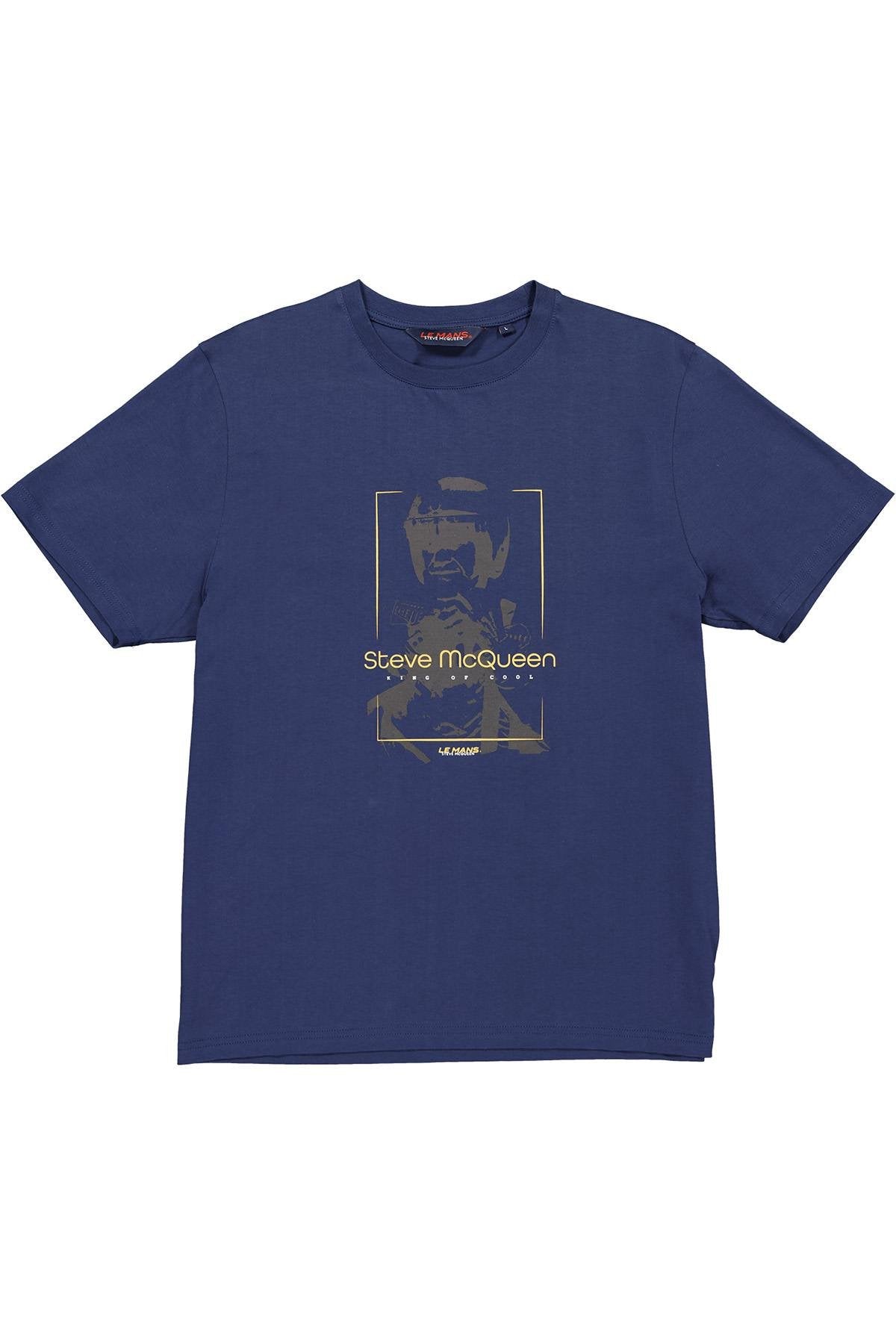 Navy Blue T-Shirt with Steve McQueen Graphic Illustration - Image n°3