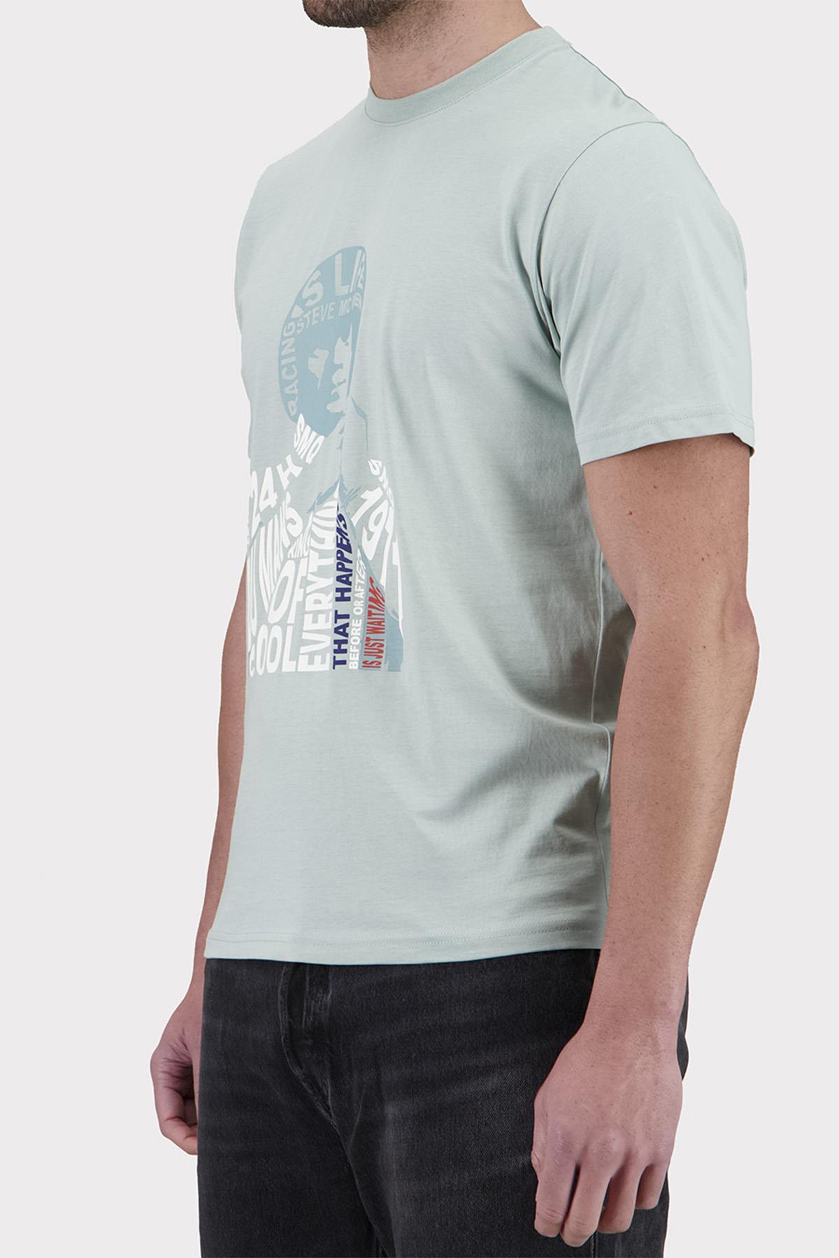 Turquoise blue t-shirt with Steve McQueen graphic illustration - Image n°2