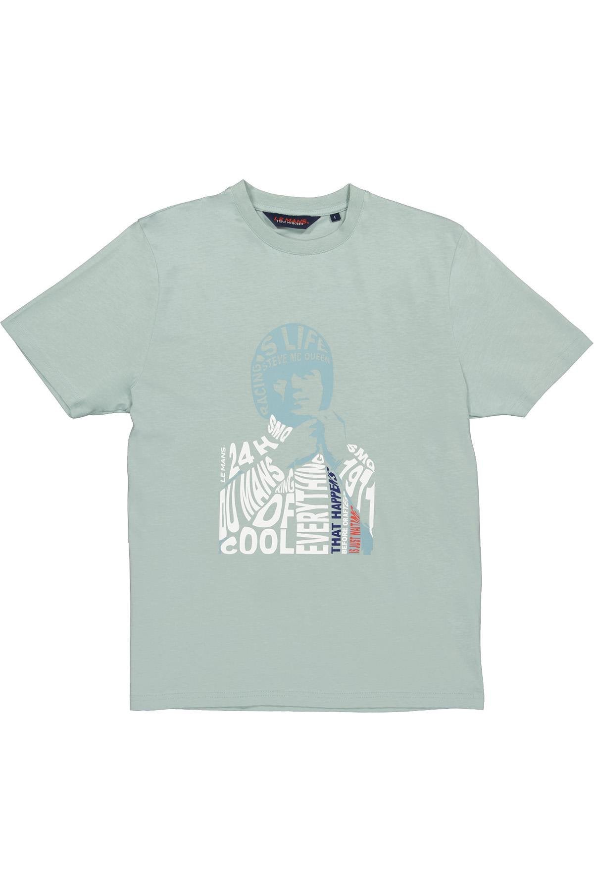 Turquoise blue t-shirt with Steve McQueen graphic illustration - Image n°4