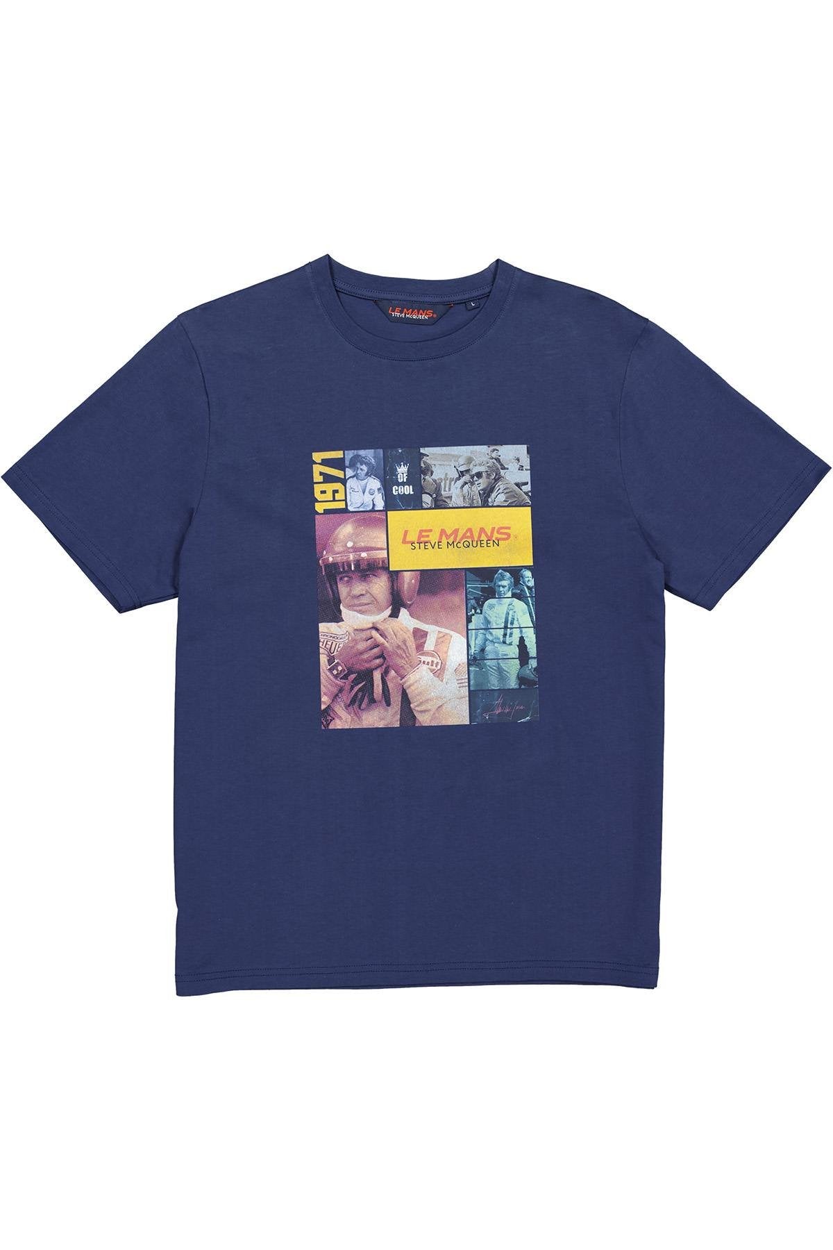 Navy Blue T-Shirt with Steve McQueen Mosaic Illustration - Image n°3