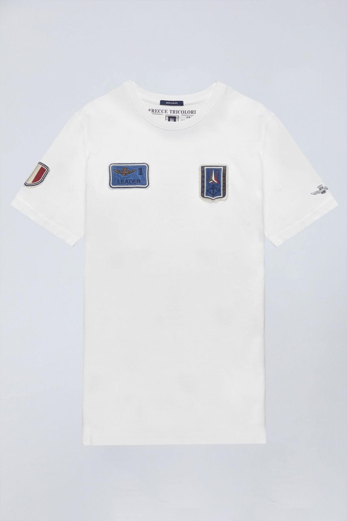 White denim t-shirt with aviation patches - Image n°1