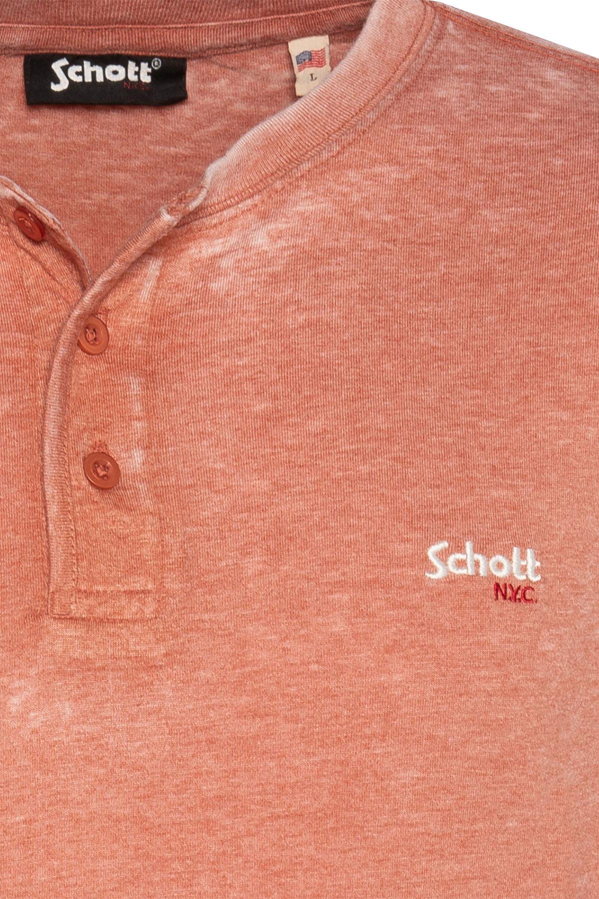 Rust-colored faded effect mandarin collar t-shirt - Image n°2