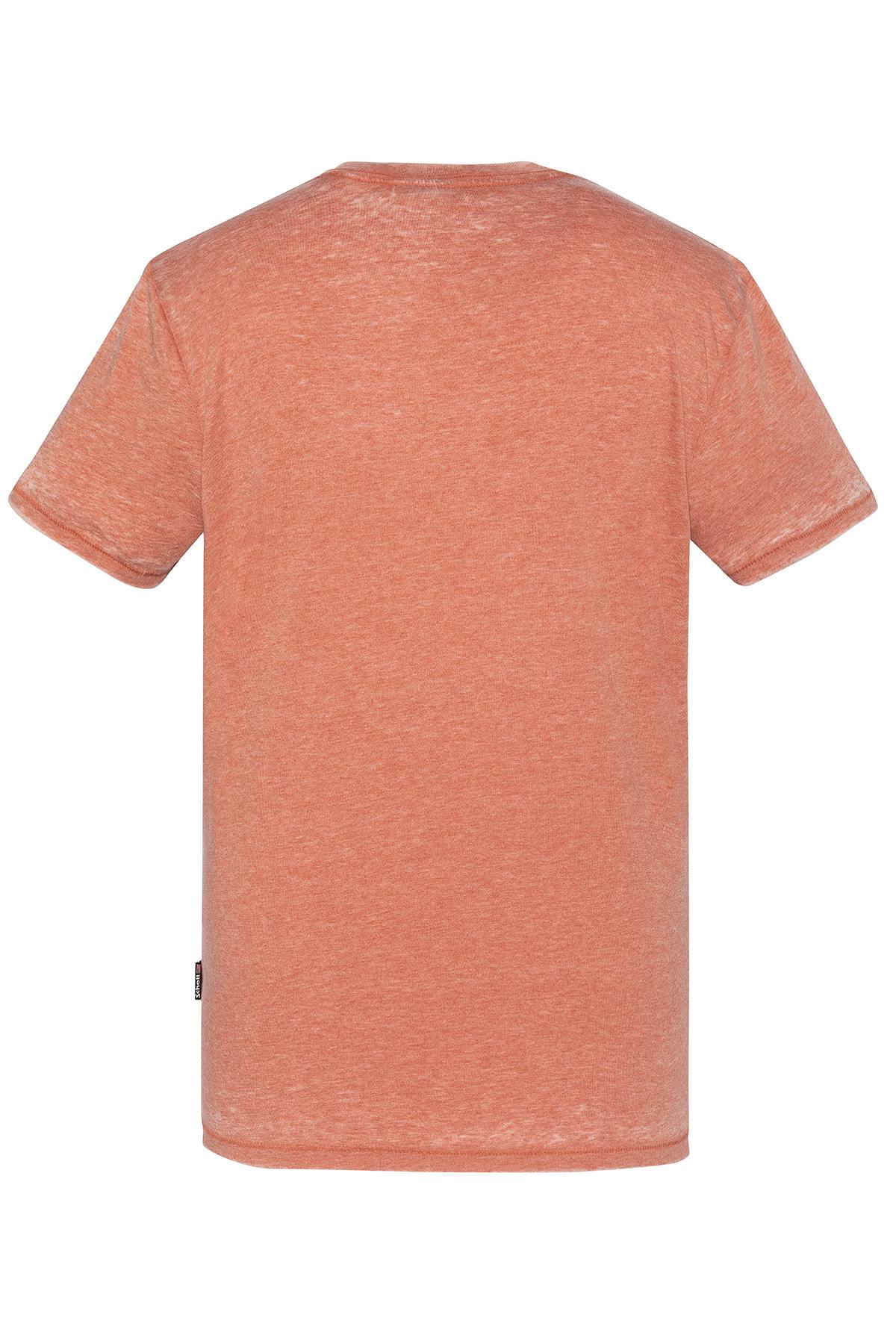 Rust-colored faded effect mandarin collar t-shirt - Image n°3