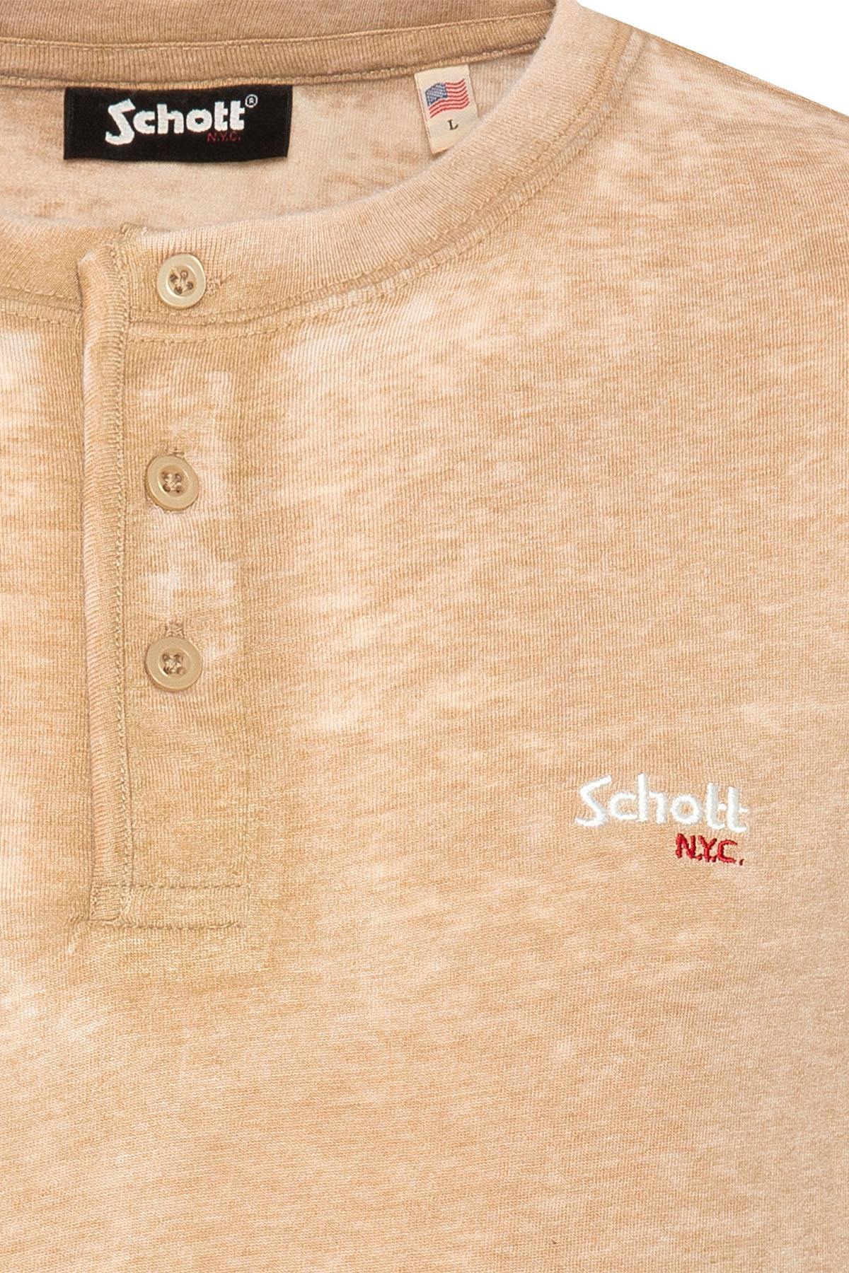 Beige washed effect mandarin collar t-shirt - Image n°2