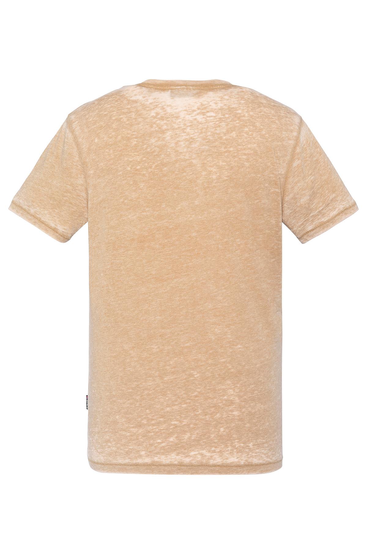 Beige washed effect mandarin collar t-shirt - Image n°3