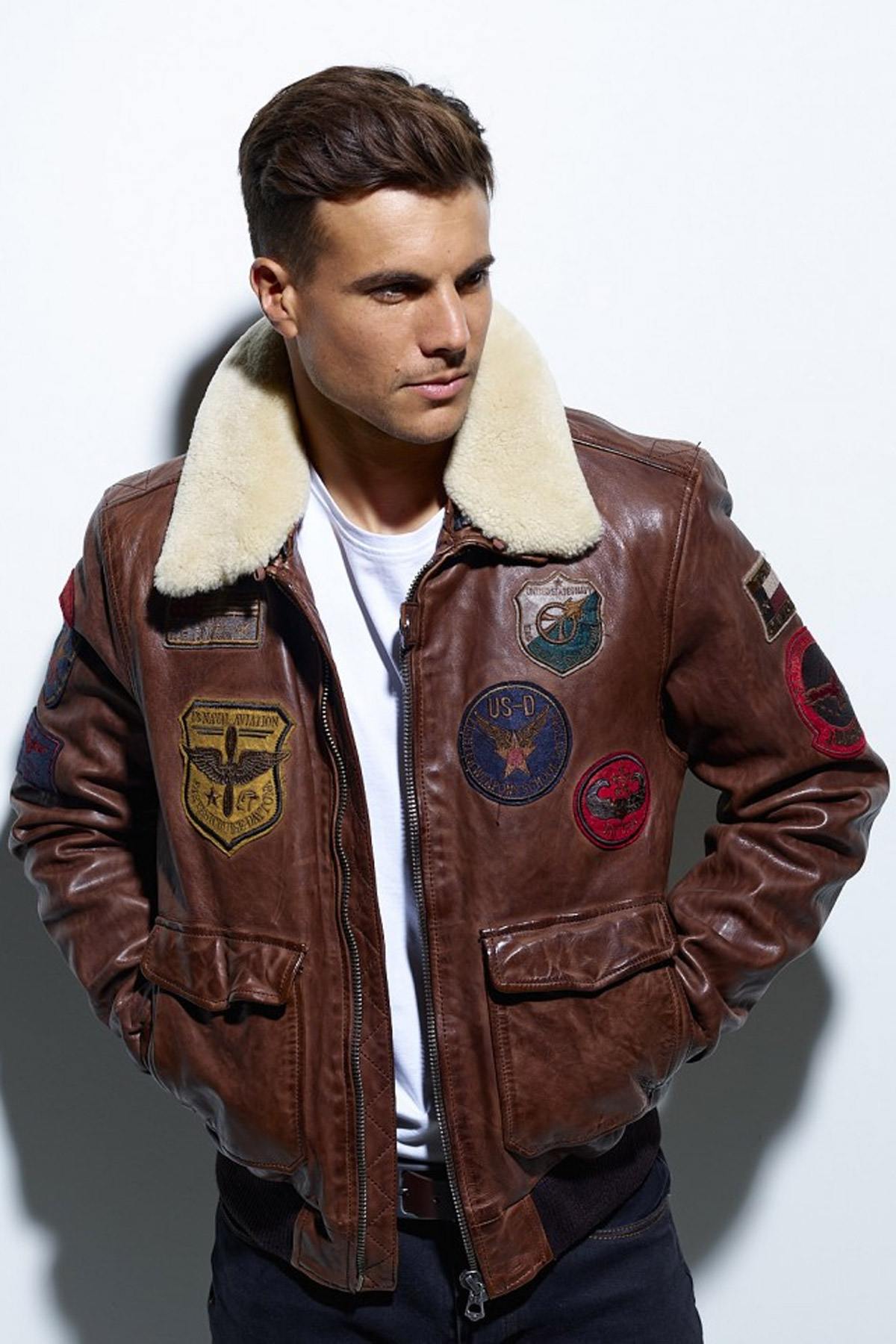 Men's bomber jacket in dark brown Daytona lambskin - Image n°2