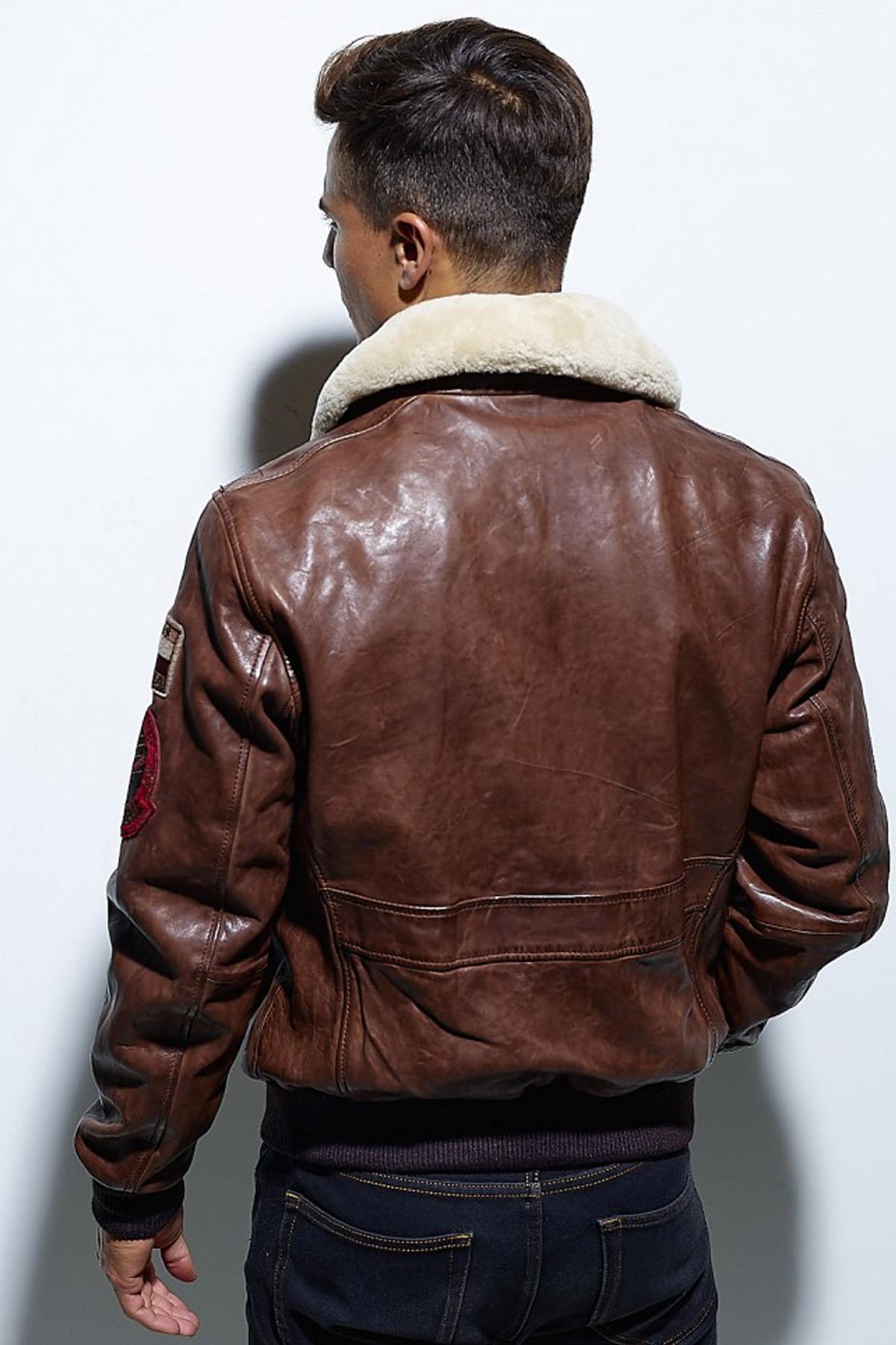 Men's bomber jacket in dark brown Daytona lambskin - Image n°4