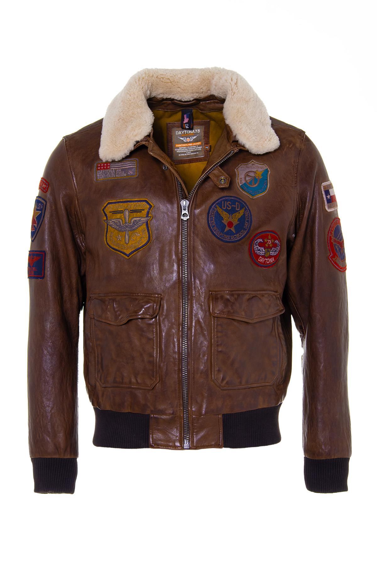 Men's bomber jacket in dark brown Daytona lambskin - Image n°5