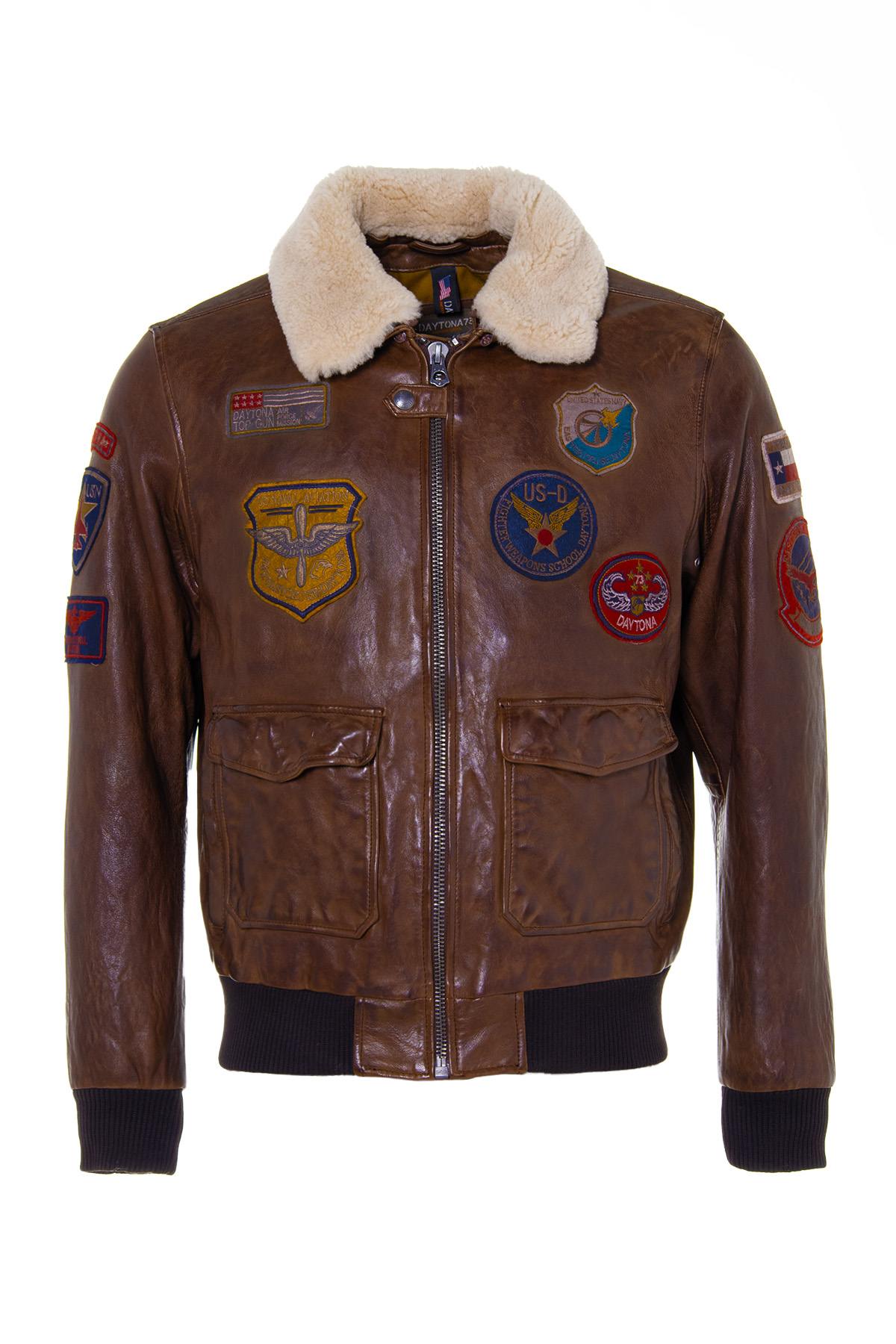 Men's bomber jacket in dark brown Daytona lambskin - Image n°6