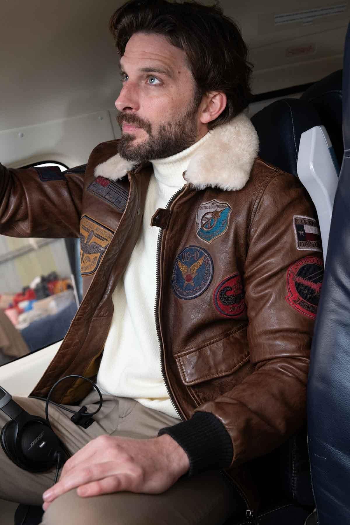 Men's bomber jacket in dark brown Daytona lambskin - Image n°8