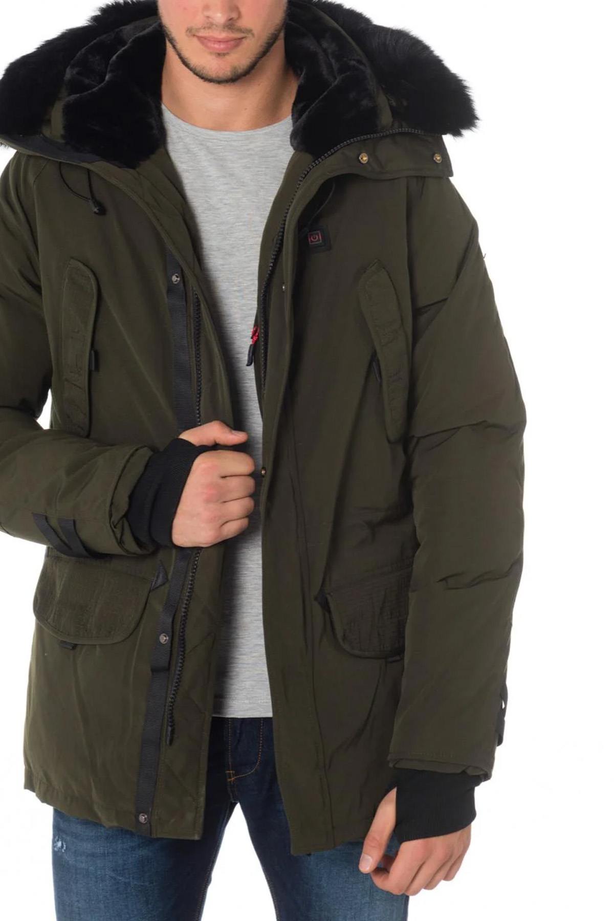 Helvetica men's khaki parka with black collar - Image n°1