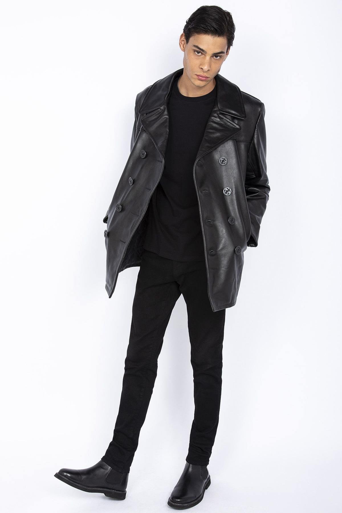 SCHOTT men's leather pea coat - Image n°4