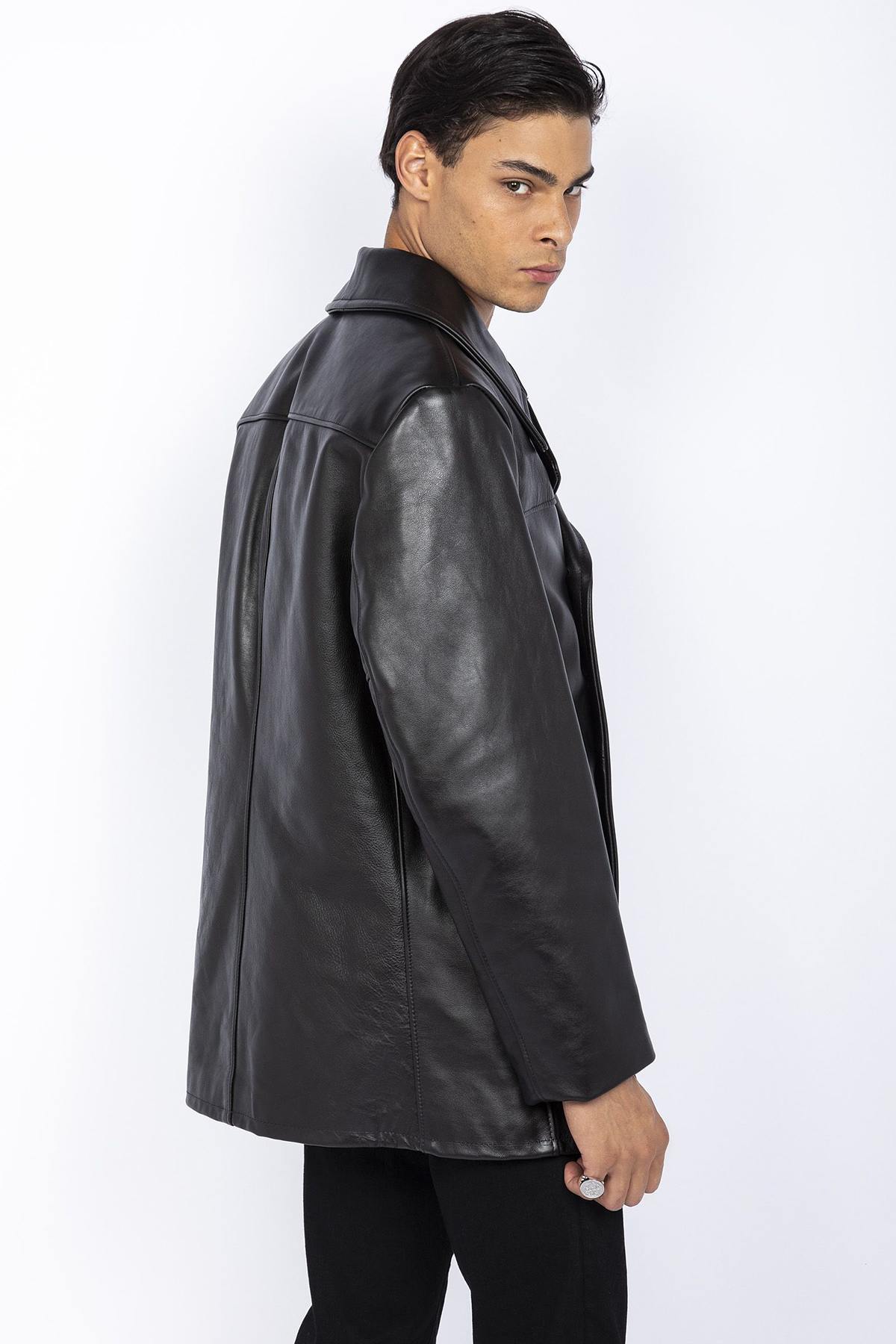 SCHOTT men's leather pea coat - Image n°5