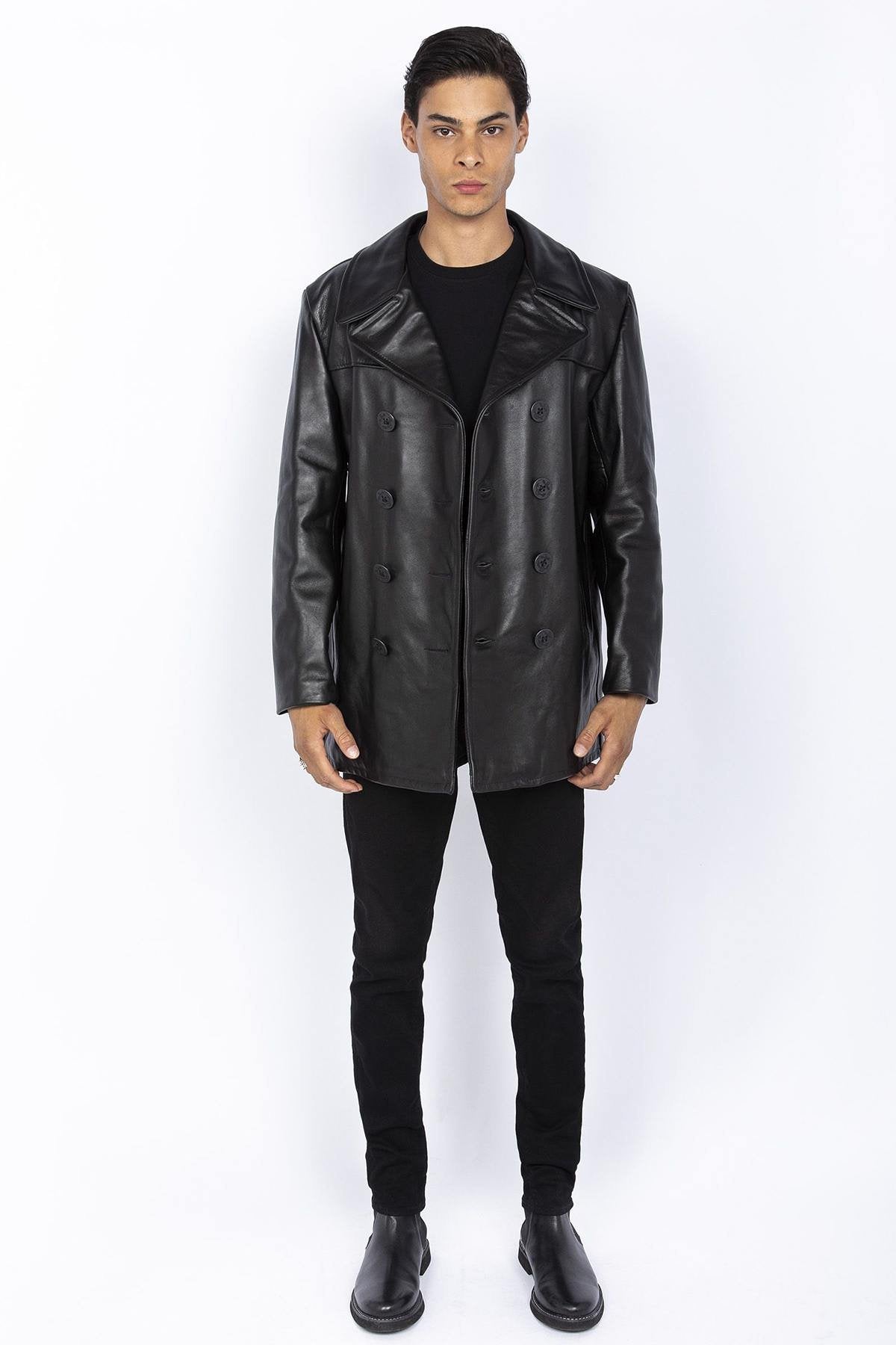 SCHOTT men's leather pea coat - Image n°6