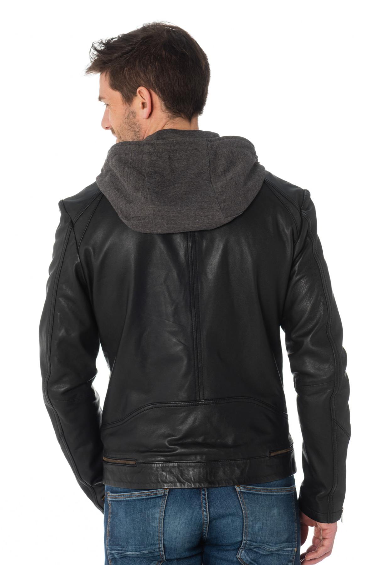 Men's leather jacket with hood - Image n°3