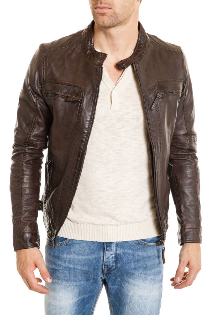 Oakwood Distressed Look Biker Collar Jacket for Men Brown - Image n°2